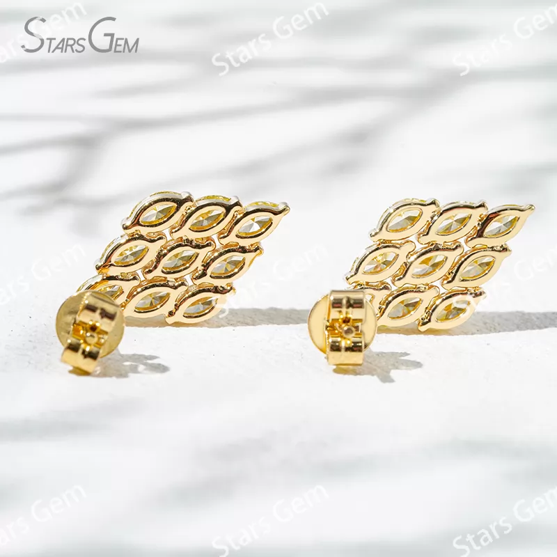 2.3×4.3mm Marquise Cut Yellow Color Lab Grown Diamond 18K Yellow Gold Diamond Stud Earrings