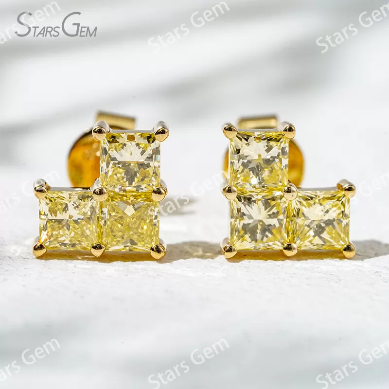 3×3mm Princess Cut Lab Grown Diamond 18K Gold Diamond Stud Earrings