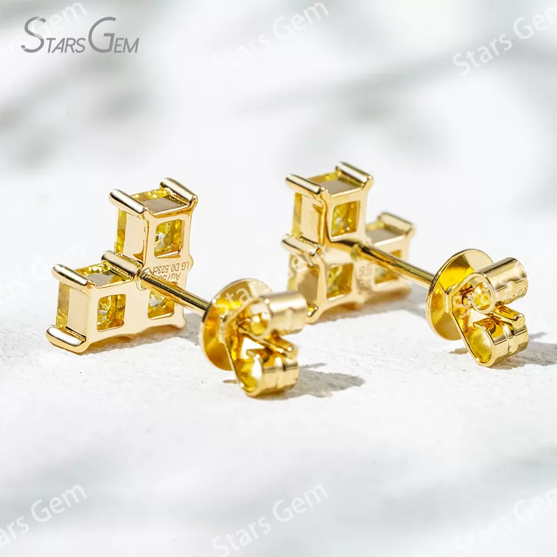 3×3mm Princess Cut Lab Grown Diamond 18K Gold Diamond Stud Earrings
