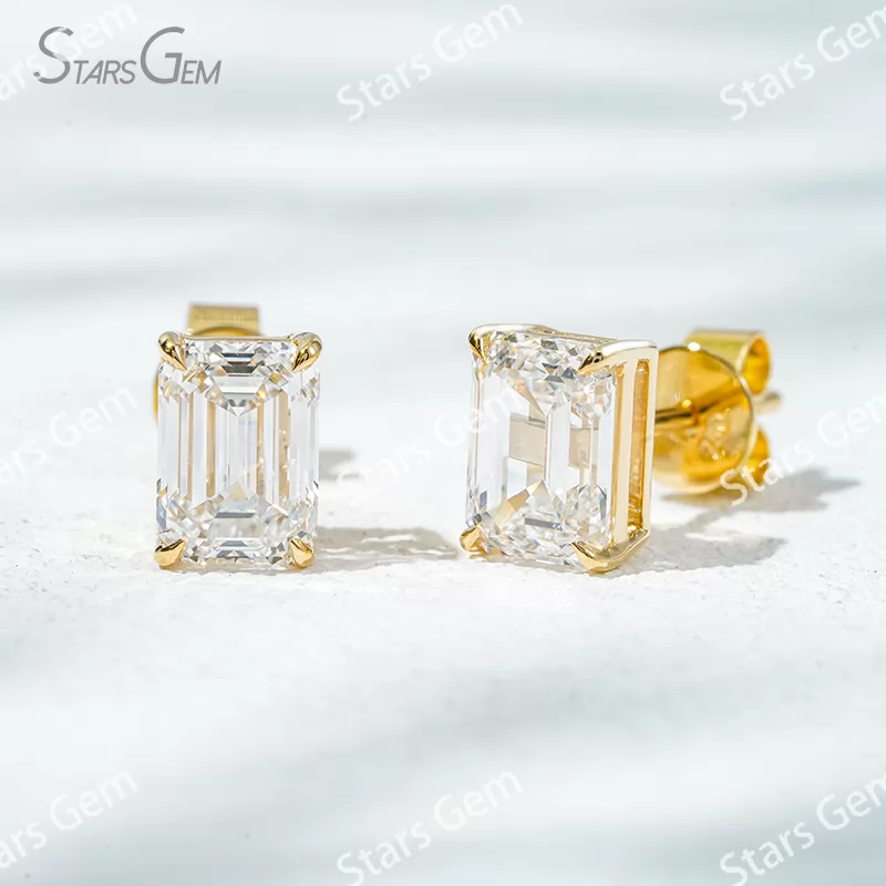 6.6×4.7mm Octagon Emerald Cut Lab Grown Diamond 4 Prongs 18K Gold Diamond Stud Earrings