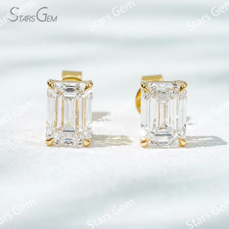 6.6×4.7mm Octagon Emerald Cut Lab Grown Diamond 4 Prongs 18K Gold Diamond Stud Earrings