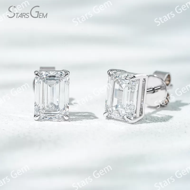 6.6×4.7mm Octagon Emerald Cut Lab Grown Diamond 4 Prongs 18K Gold Diamond Stud Earrings