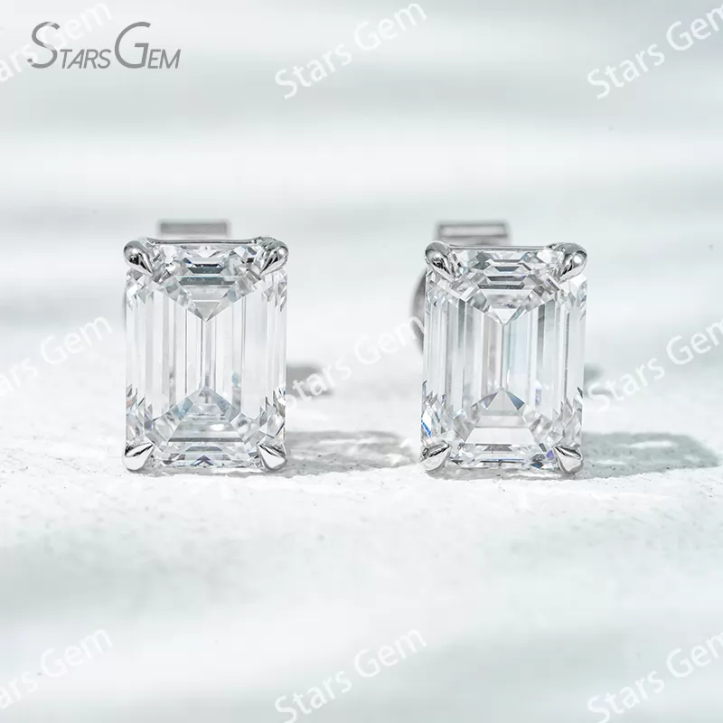 6.6×4.7mm Octagon Emerald Cut Lab Grown Diamond 4 Prongs 18K Gold Diamond Stud Earrings