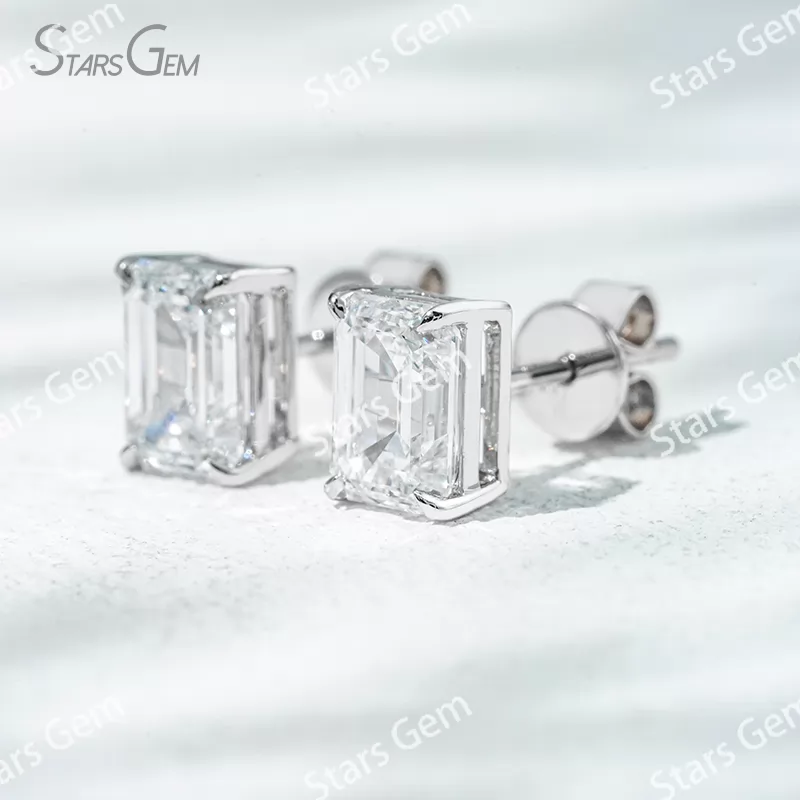 6.6×4.7mm Octagon Emerald Cut Lab Grown Diamond 4 Prongs 18K Gold Diamond Stud Earrings