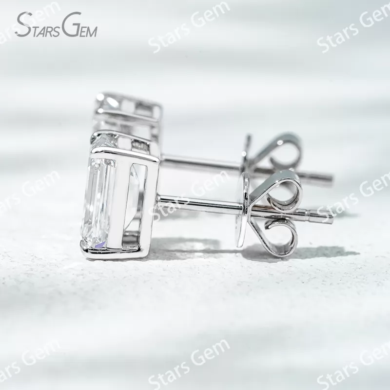 6.6×4.7mm Octagon Emerald Cut Lab Grown Diamond 4 Prongs 18K Gold Diamond Stud Earrings