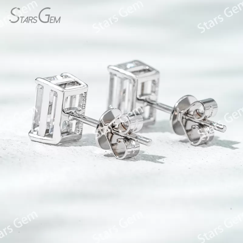 6.6×4.7mm Octagon Emerald Cut Lab Grown Diamond 4 Prongs 18K Gold Diamond Stud Earrings