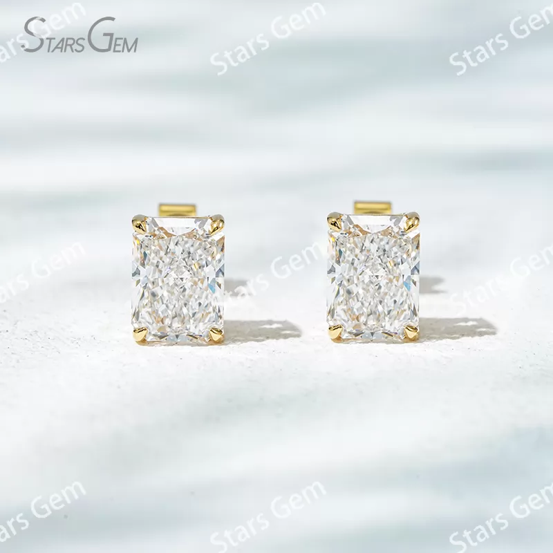 6.9×5mm Radiant Cut Lab Grown Diamond 4 Prongs 18K Gold Diamond Stud Earrings