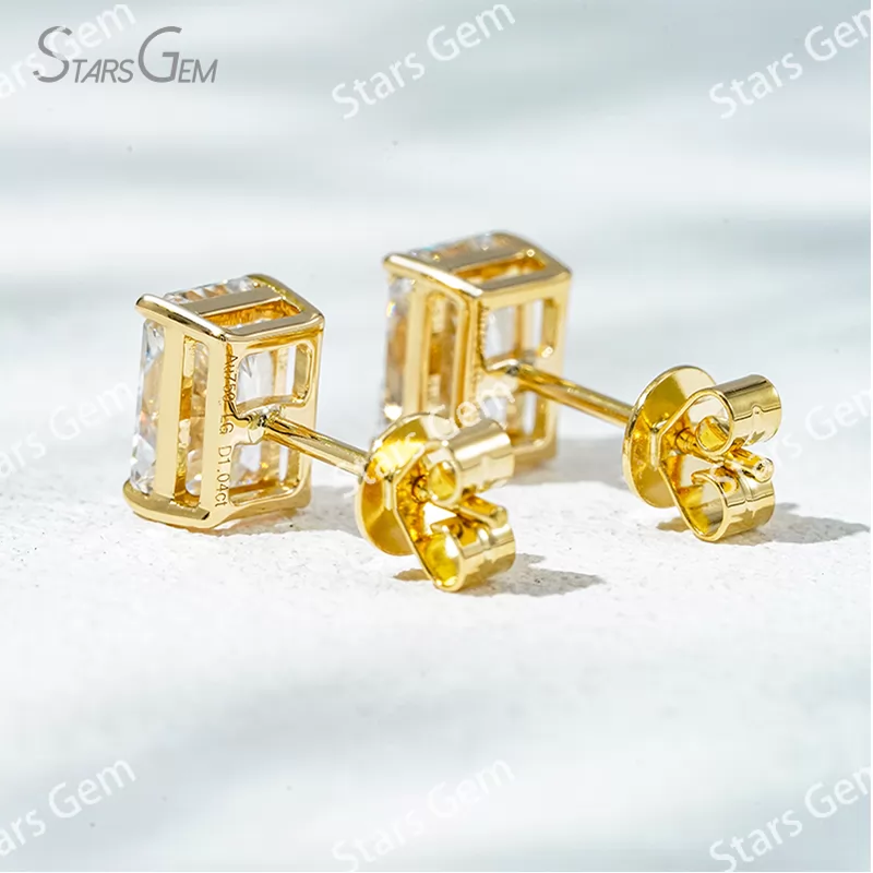 6.9×5mm Radiant Cut Lab Grown Diamond 4 Prongs 18K Gold Diamond Stud Earrings