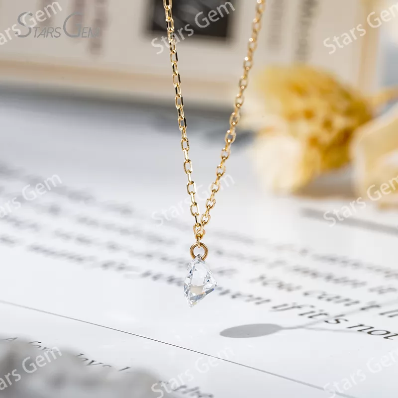 Custom 5mm Round Brilliant Cut Lab Grown Diamond 10K Yellow Gold Laser Drilled Diamond Pendant Necklace