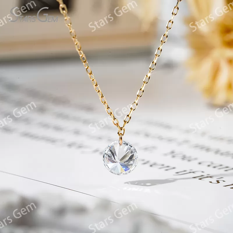 Custom 5mm Round Brilliant Cut Lab Grown Diamond 10K Yellow Gold Laser Drilled Diamond Pendant Necklace