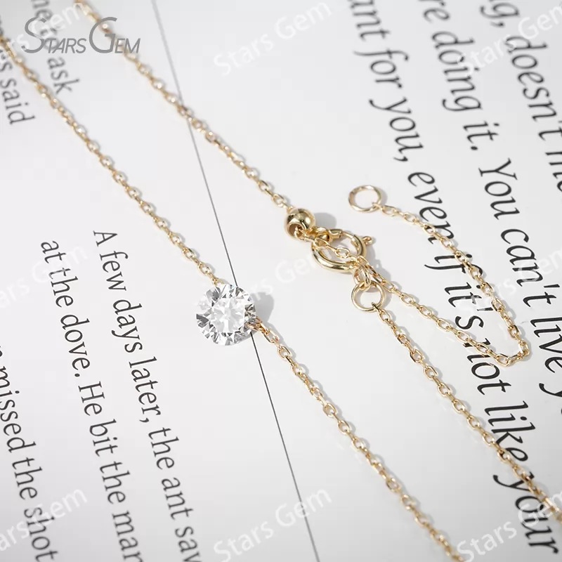 Custom 5mm Round Brilliant Cut Lab Grown Diamond 10K Yellow Gold Laser Drilled Diamond Pendant Necklace