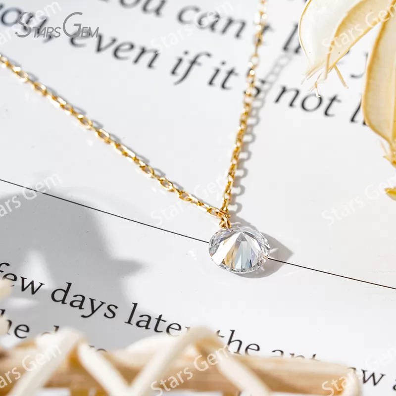 Custom 5mm Round Brilliant Cut Lab Grown Diamond 10K Yellow Gold Laser Drilled Diamond Pendant Necklace
