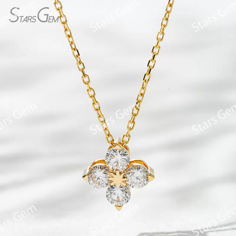 3.4mm Round Brilliant Cut Lab Grown Diamond 18K Yellow Gold Diamond Pendant Necklace