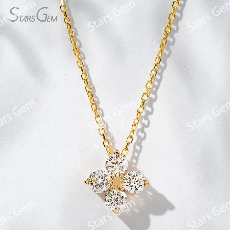 3.4mm Round Brilliant Cut Lab Grown Diamond 18K Yellow Gold Diamond Pendant Necklace
