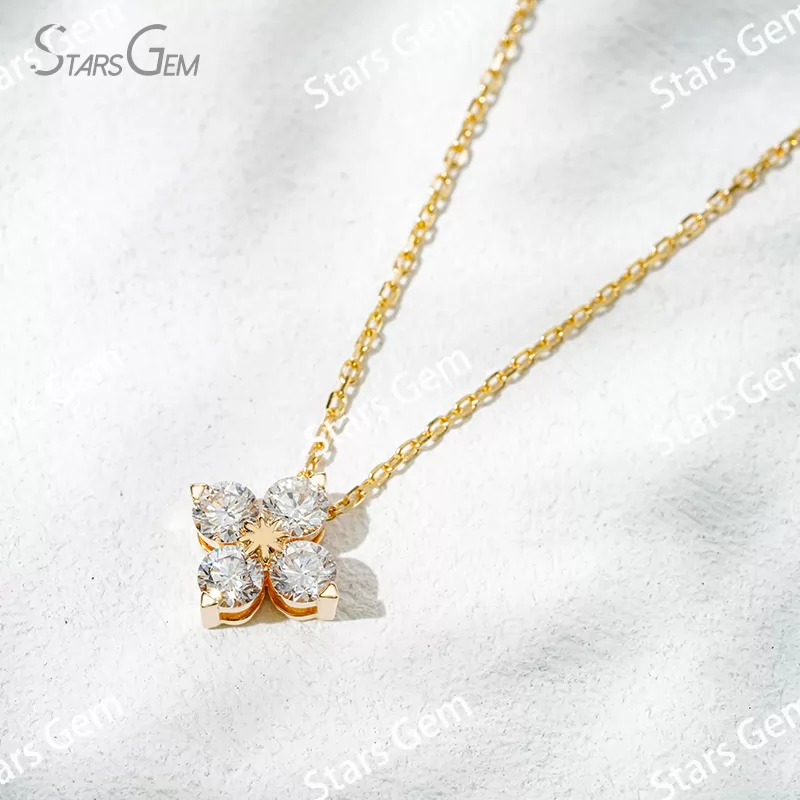 3.4mm Round Brilliant Cut Lab Grown Diamond 18K Yellow Gold Diamond Pendant Necklace