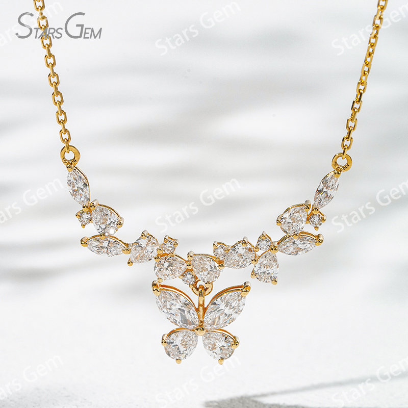 3×6mm Marquise Cut & 3×4mm Pear Cut Lab Grown Diamond 18K Gold Diamond Necklace