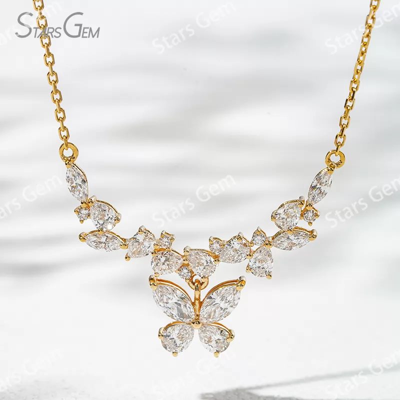 3×6mm Marquise Cut & 3×4mm Pear Cut Lab Grown Diamond 18K Gold Diamond Necklace