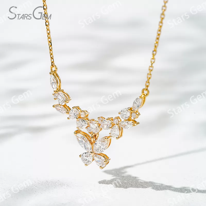 3×6mm Marquise Cut & 3×4mm Pear Cut Lab Grown Diamond 18K Gold Diamond Necklace