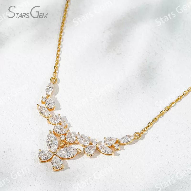 3×6mm Marquise Cut & 3×4mm Pear Cut Lab Grown Diamond 18K Gold Diamond Necklace