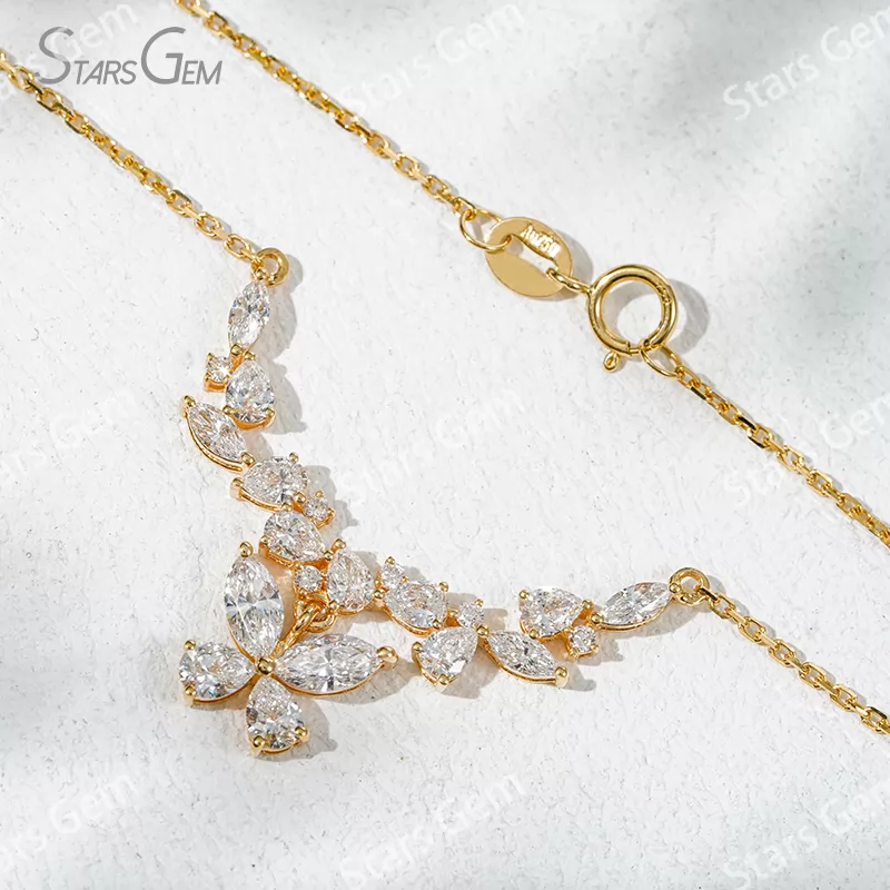3×6mm Marquise Cut & 3×4mm Pear Cut Lab Grown Diamond 18K Gold Diamond Necklace