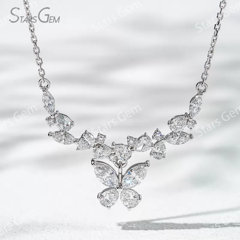 3×6mm Marquise Cut & 3×4mm Pear Cut Lab Grown Diamond 18K Gold Diamond Necklace