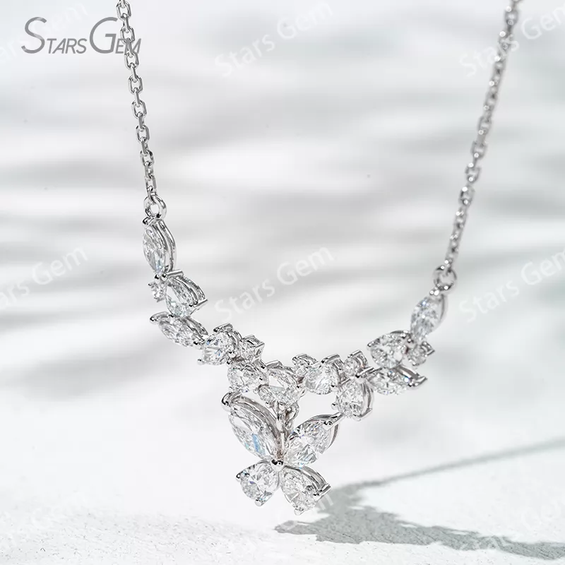 3×6mm Marquise Cut & 3×4mm Pear Cut Lab Grown Diamond 18K Gold Diamond Necklace