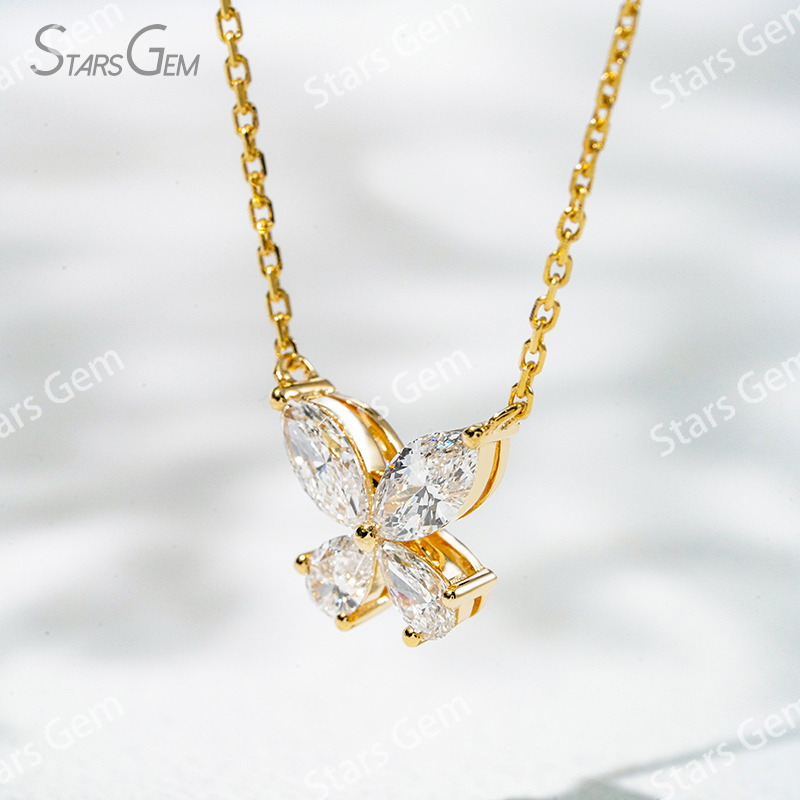 3.6×7mm Marquise Cut & 3×5mm Pear Cut Lab Grown Diamond 18K Gold Diamond Pendant Necklace