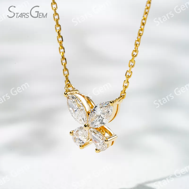 3.6×7mm Marquise Cut & 3×5mm Pear Cut Lab Grown Diamond 18K Gold Diamond Pendant Necklace