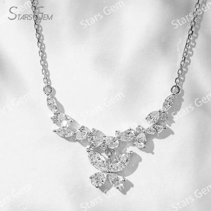 3×6mm Marquise Cut & 3×4mm Pear Cut Lab Grown Diamond 18K Gold Diamond Necklace