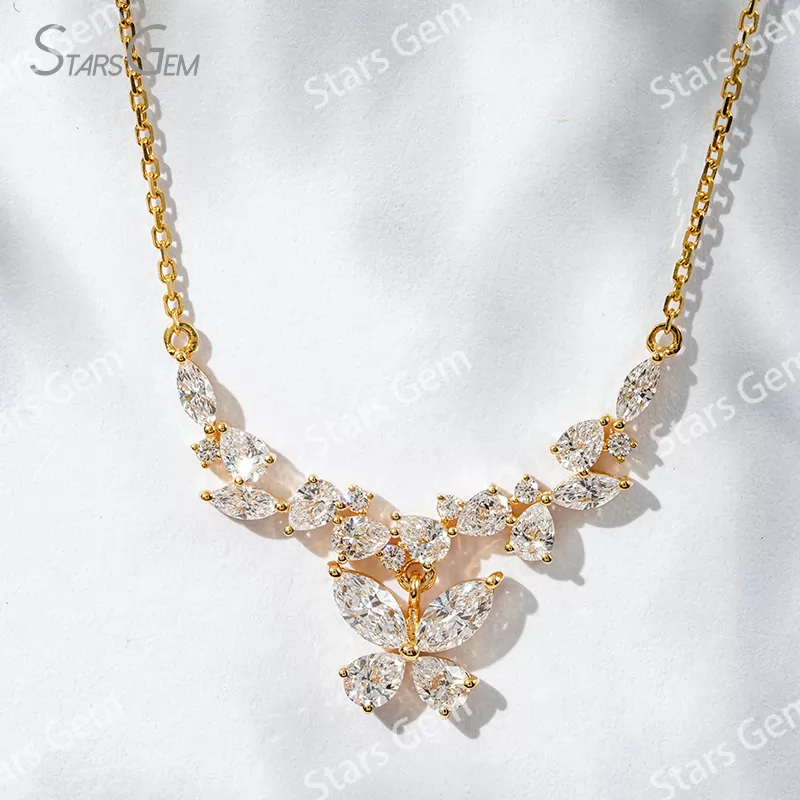 3×6mm Marquise Cut & 3×4mm Pear Cut Lab Grown Diamond 18K Gold Diamond Necklace