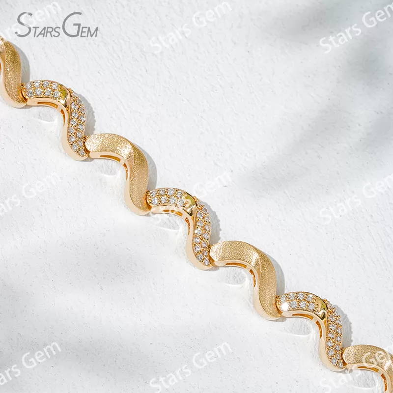 1.2mm Round Brilliant Cut Lab Grown Diamond Unique Wave Like Design 18K Yellow Gold Diamond Bracelet
