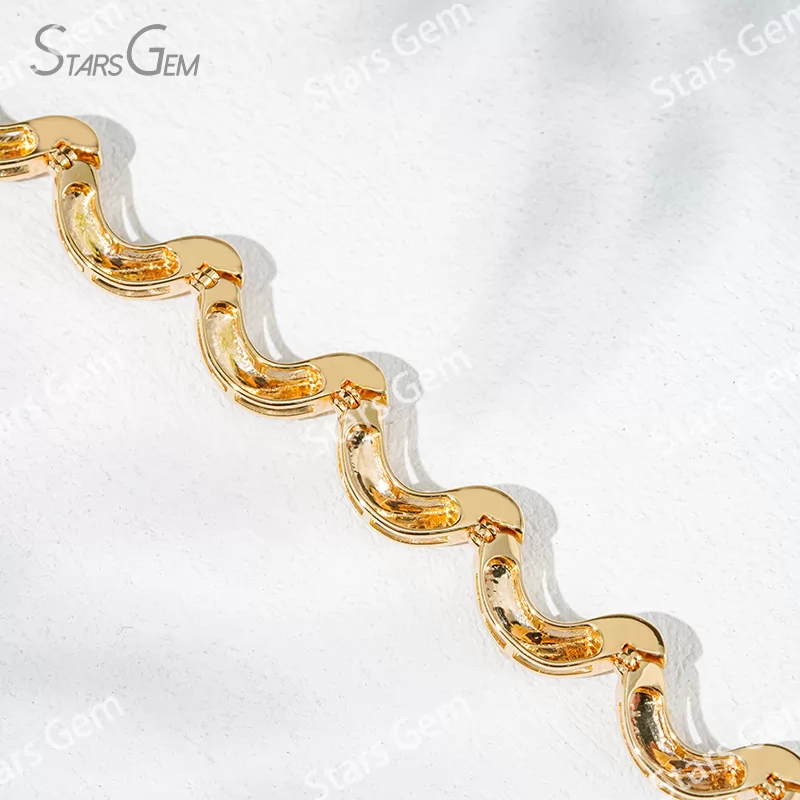 1.2mm Round Brilliant Cut Lab Grown Diamond Unique Wave Like Design 18K Yellow Gold Diamond Bracelet