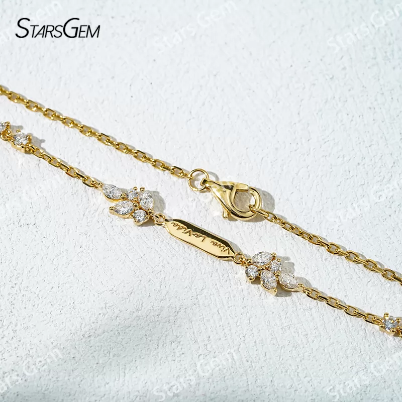 1.8×3mm Marquise Cut & 1.7mm and 2mm Round Brilliant Cut Lab Grown Diamond 18K Yellow Gold Diamond Bracelet