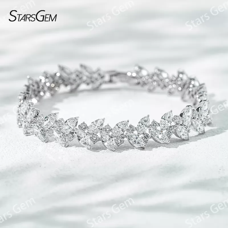 3×6mm Marquise Cut & 2mm Round Brilliant Cut Lab Grown Diamond 18K White Gold Tennis Bracelet
