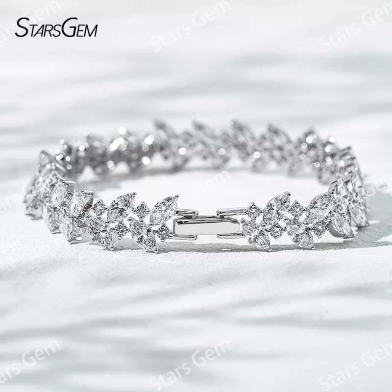 3×6mm Marquise Cut & 2mm Round Brilliant Cut Lab Grown Diamond 18K White Gold Tennis Bracelet