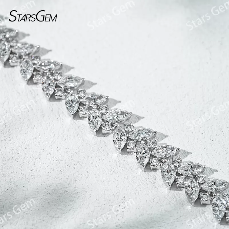 3×6mm Marquise Cut & 2mm Round Brilliant Cut Lab Grown Diamond 18K White Gold Tennis Bracelet