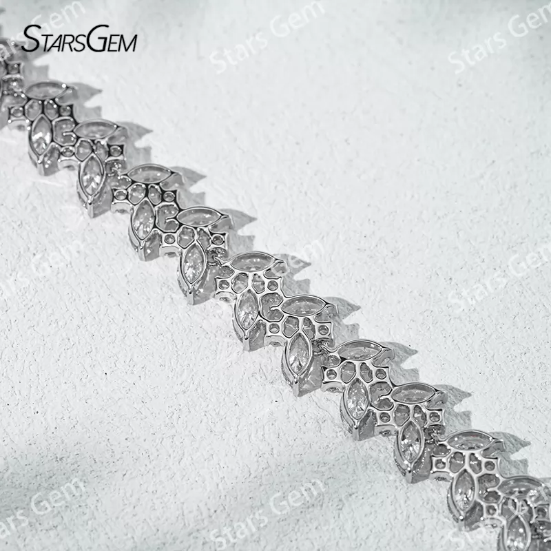 3×6mm Marquise Cut & 2mm Round Brilliant Cut Lab Grown Diamond 18K White Gold Tennis Bracelet