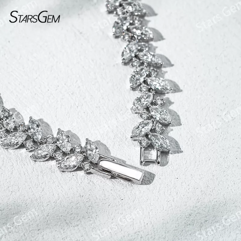 3×6mm Marquise Cut & 2mm Round Brilliant Cut Lab Grown Diamond 18K White Gold Tennis Bracelet