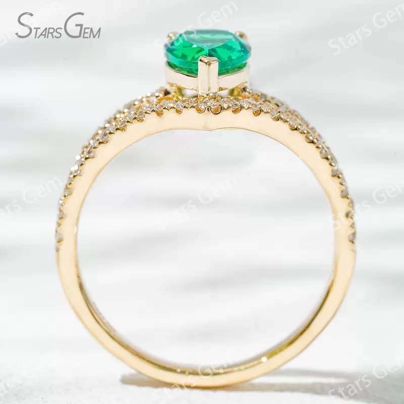 6×9mm Pear Cut Lab Grown Emerald 18K Gold Pave Engagement Ring