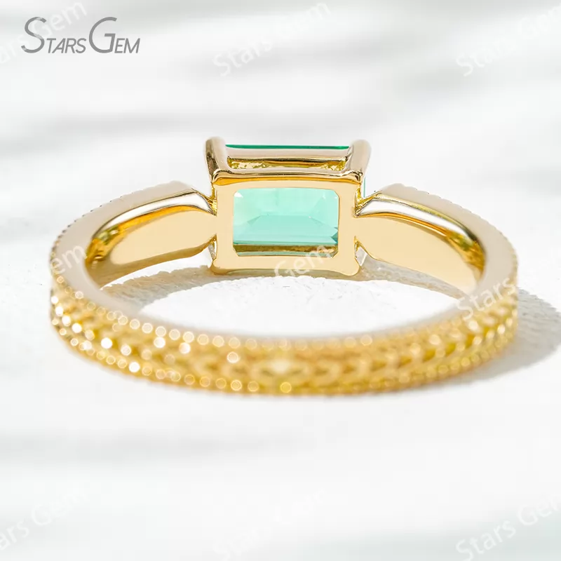 5×7mm Octagon Emerald Cut Lab Grown Emerald 18K Yellow Gold Solitaire Engagement Ring