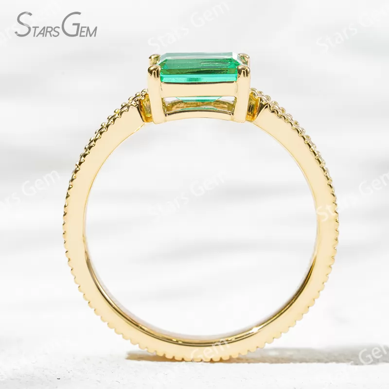 5×7mm Octagon Emerald Cut Lab Grown Emerald 18K Yellow Gold Solitaire Engagement Ring