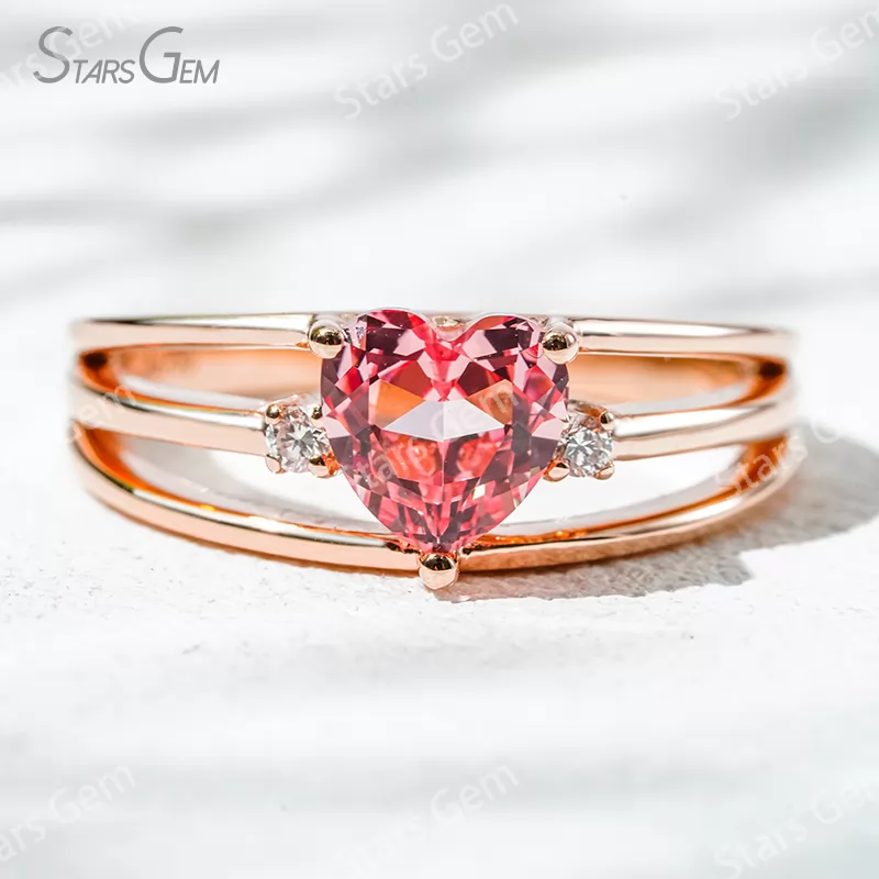 6.5×6.5mm Heart Cut Lab Grown Sukura Pink Sapphire With Side Diamond 18K Rose Gold Engagement Ring