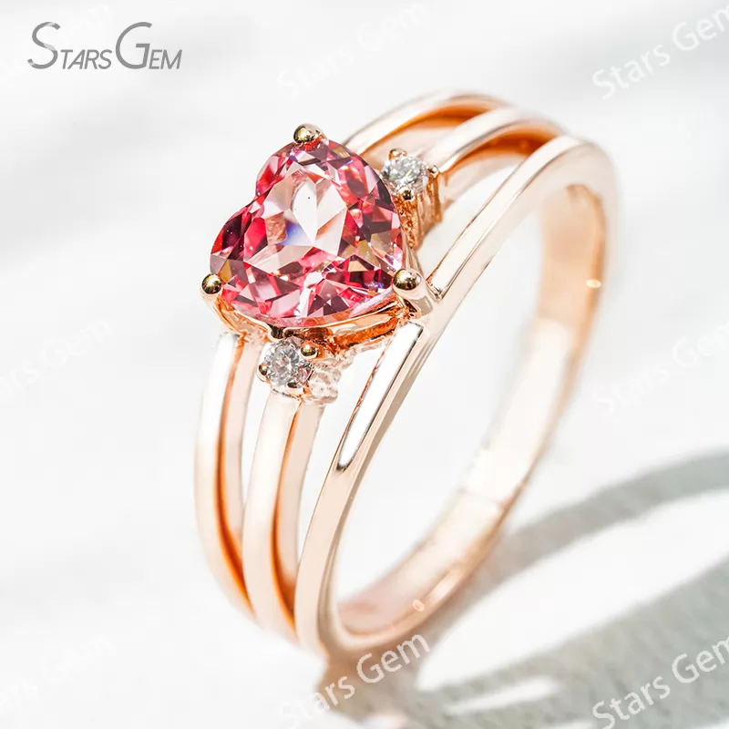 6.5×6.5mm Heart Cut Lab Grown Sukura Pink Sapphire With Side Diamond 18K Rose Gold Engagement Ring