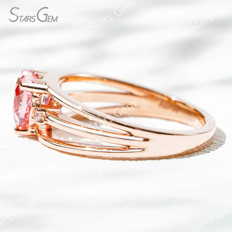 6.5×6.5mm Heart Cut Lab Grown Sukura Pink Sapphire With Side Diamond 18K Rose Gold Engagement Ring