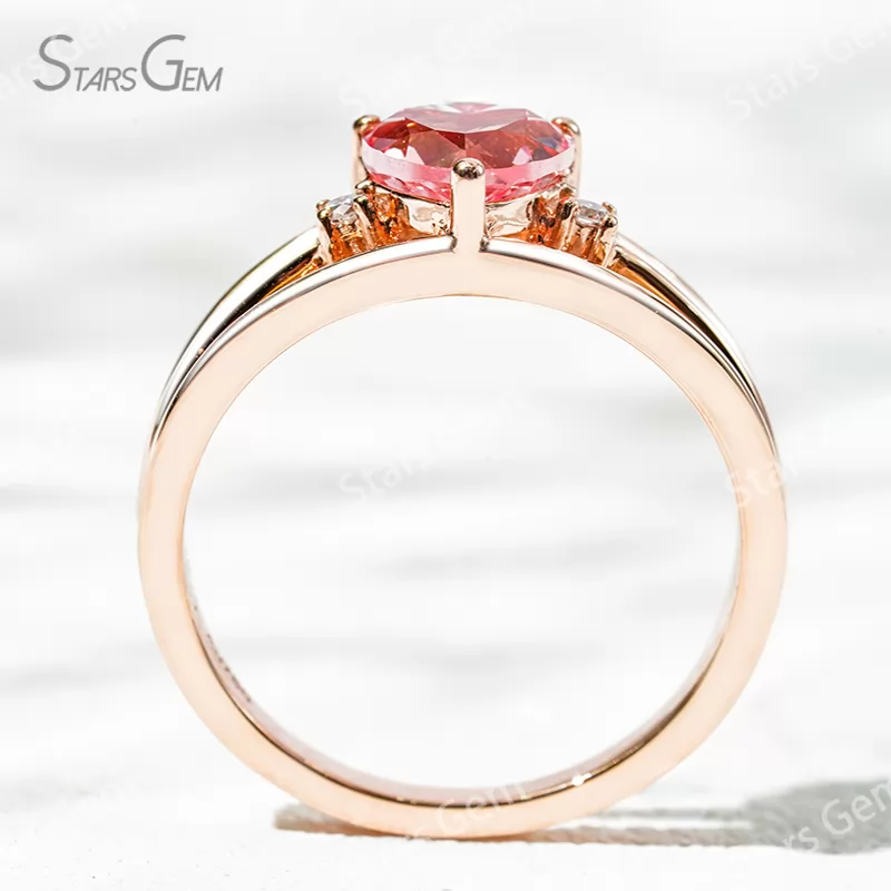 6.5×6.5mm Heart Cut Lab Grown Sukura Pink Sapphire With Side Diamond 18K Rose Gold Engagement Ring