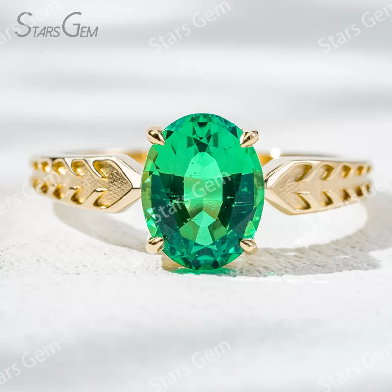 7×9mm Oval Cut Lab Gemstones 18K Gold Solitaire Engagement Ring