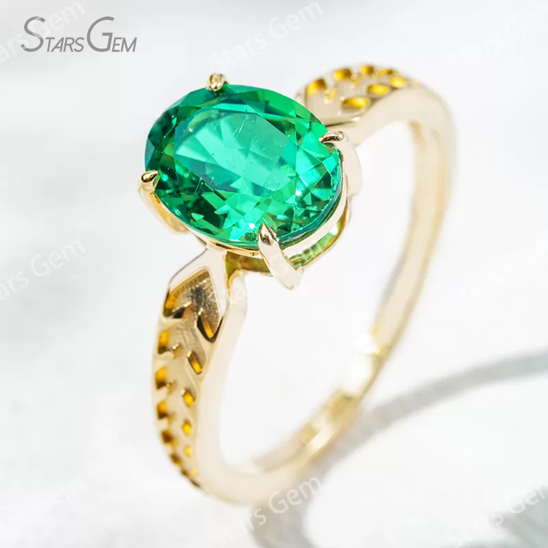7×9mm Oval Cut Lab Gemstones 18K Gold Solitaire Engagement Ring