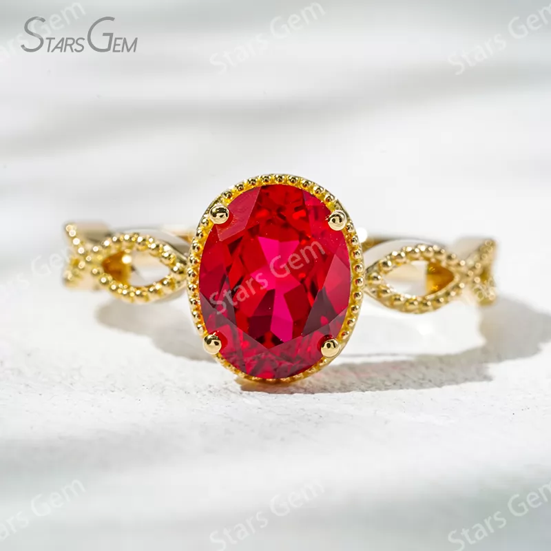 7×9mm Oval Cut Lab Gemstones 18K Gold Solitaire Engagement Ring