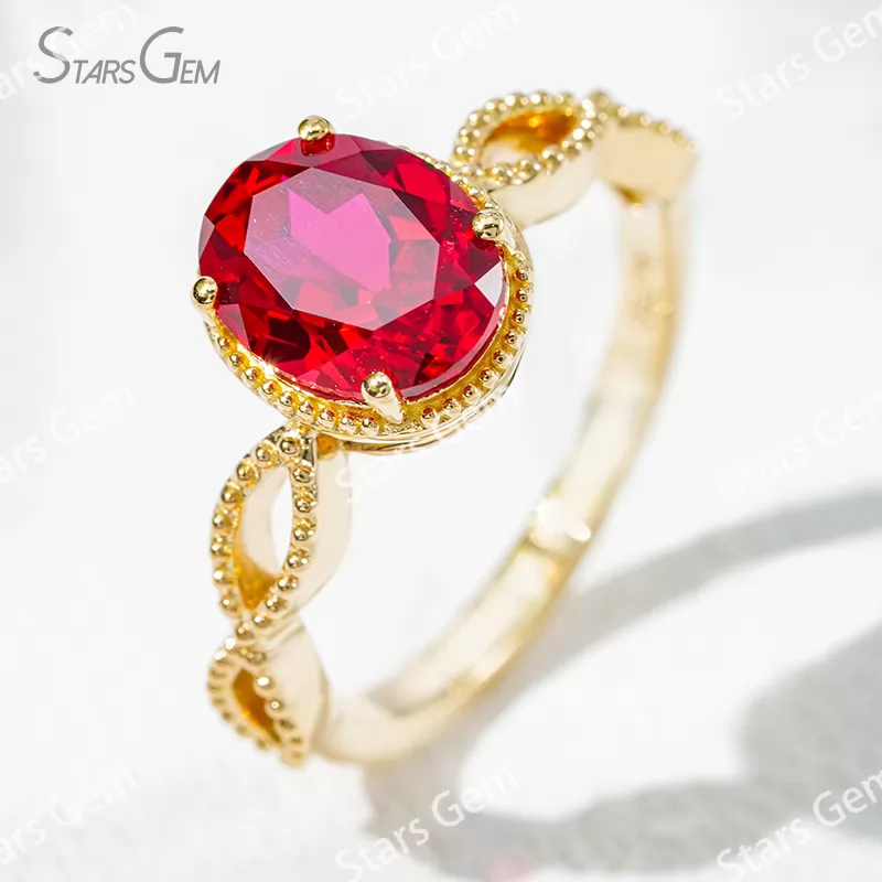7×9mm Oval Cut Lab Gemstones 18K Gold Solitaire Engagement Ring