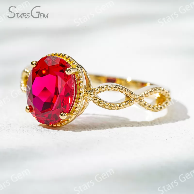 7×9mm Oval Cut Lab Gemstones 18K Gold Solitaire Engagement Ring